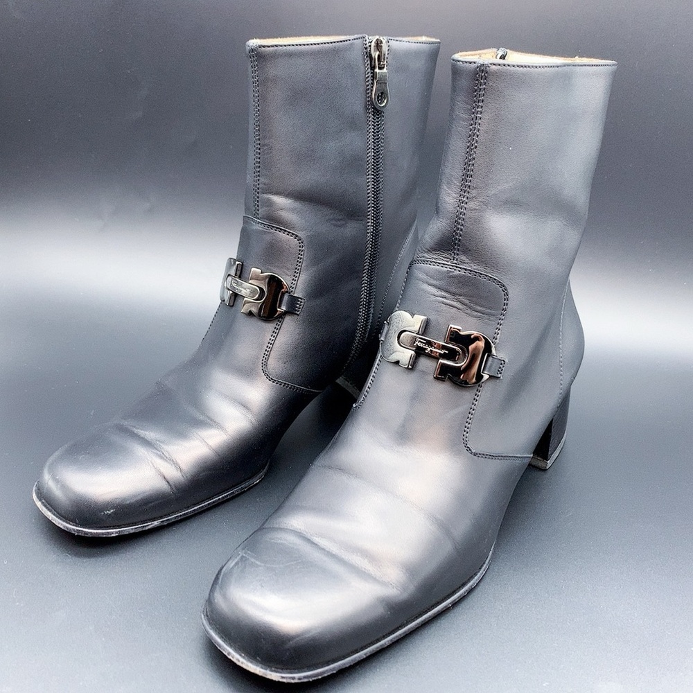 Salvatore Ferragamo Black Zippered Ankle Boots - Picture 2 of 16